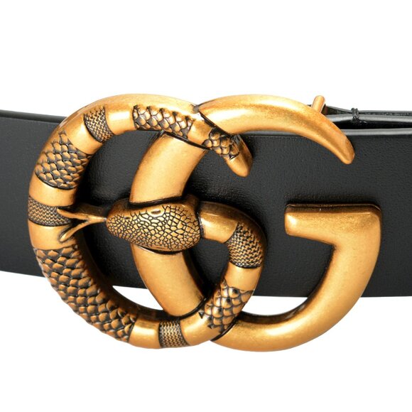 Gucci Black Leather Double G Snake Buckle Belt US 32 IT 80 - Picture 3 of 3